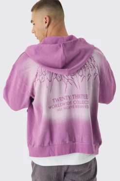 Oversized Boxy Acid Wash Studded Applique Hoodie | BoohooMAN UK