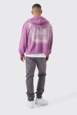 Oversized Boxy Acid Wash Studded Applique Hoodie | BoohooMAN UK