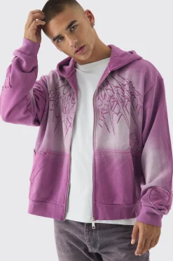 Oversized Boxy Acid Wash Studded Applique Hoodie | BoohooMAN UK