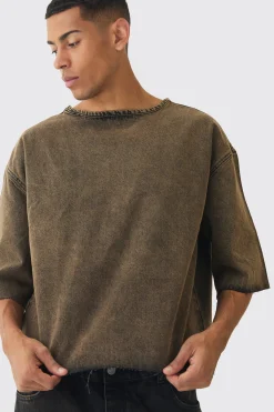 Oversized Boxy Acid Wash Denim T-Shirt | BoohooMAN UK