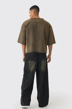 Oversized Boxy Acid Wash Denim T-Shirt | BoohooMAN UK