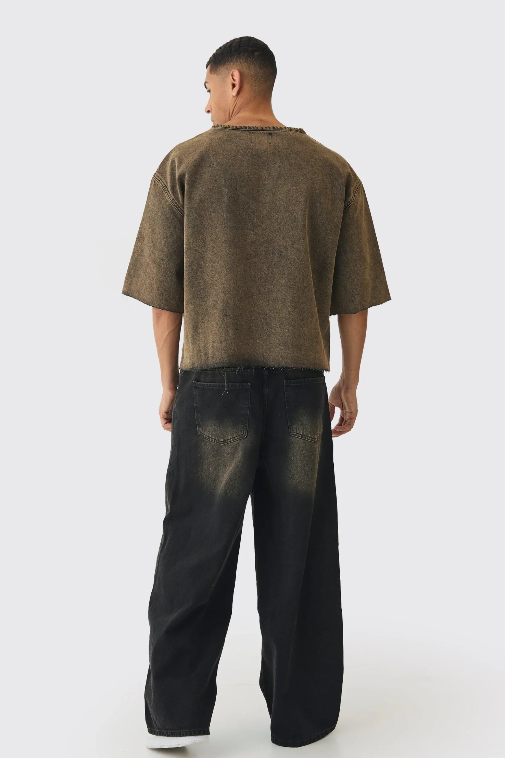 Oversized Boxy Acid Wash Denim T-Shirt | BoohooMAN UK