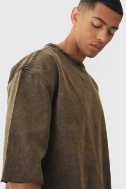 Oversized Boxy Acid Wash Denim T-Shirt | BoohooMAN UK
