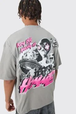 Oversized Boxy Alien Heavyweight Washed T-shirt | BoohooMAN UK