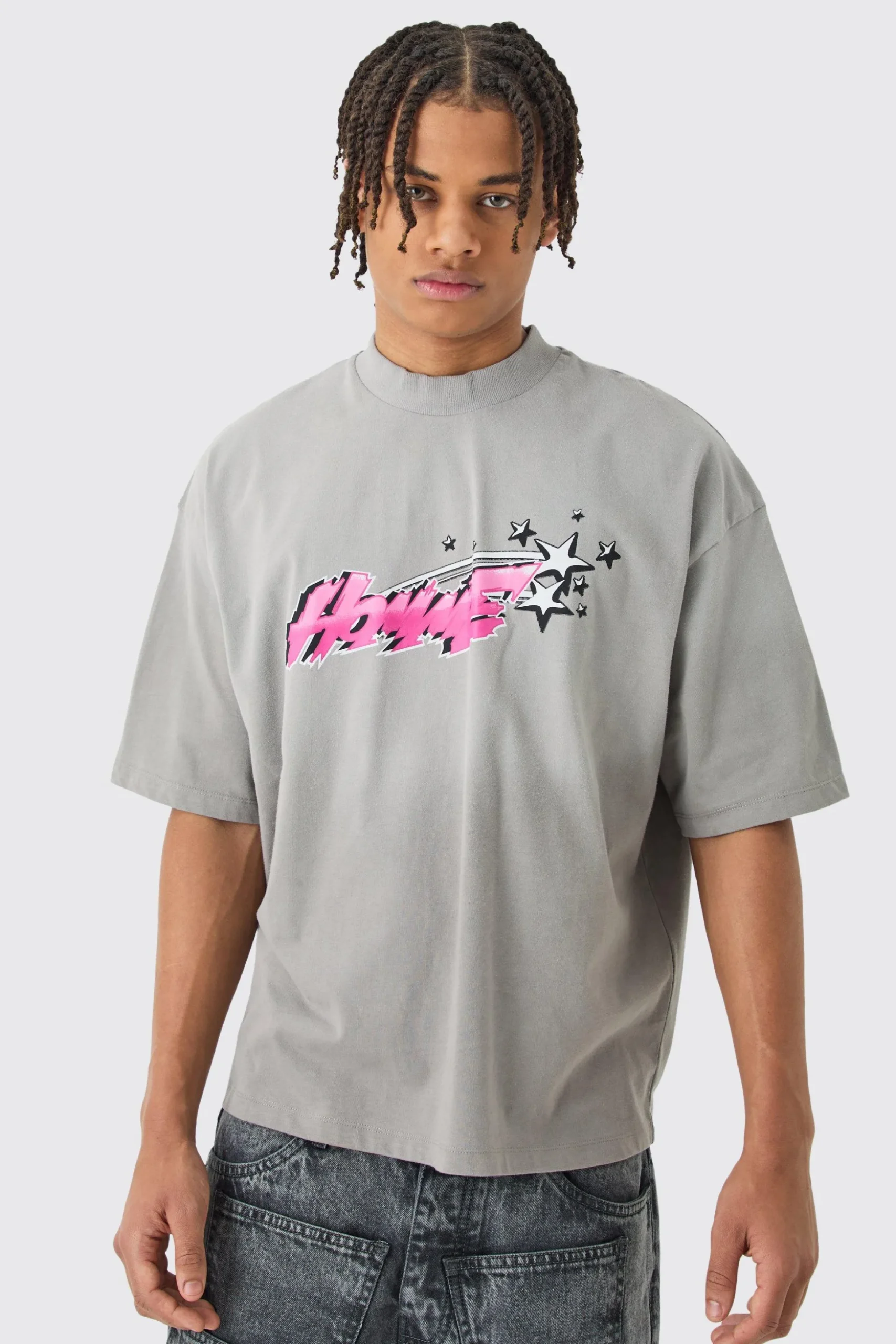 Oversized Boxy Alien Heavyweight Washed T-shirt | BoohooMAN UK