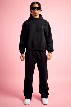 Oversized Boxy All Over Heart Applique Tracksuit | BoohooMAN UK