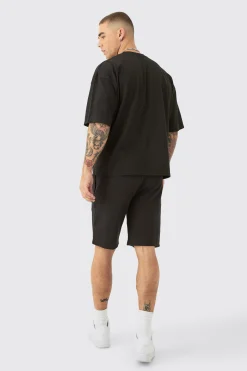 Oversized Boxy All Over Heart Applique T-shirt & Shorts Set | BoohooMAN UK