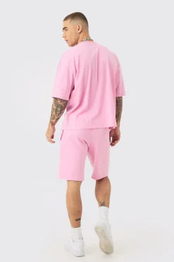 Oversized Boxy All Over Heart Applique T-shirt & Shorts Set | BoohooMAN UK