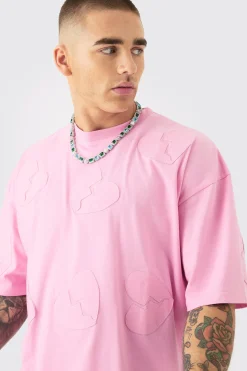 Oversized Boxy All Over Heart Applique T-shirt & Shorts Set | BoohooMAN UK