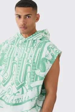 Oversized Boxy All Over Printed Interlock Hoodie | BoohooMAN UK