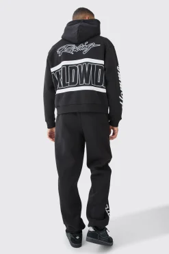 Oversized Boxy Applique Moto Hoodie | BoohooMAN UK