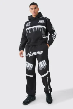 Oversized Boxy Applique Moto Hoodie | BoohooMAN UK
