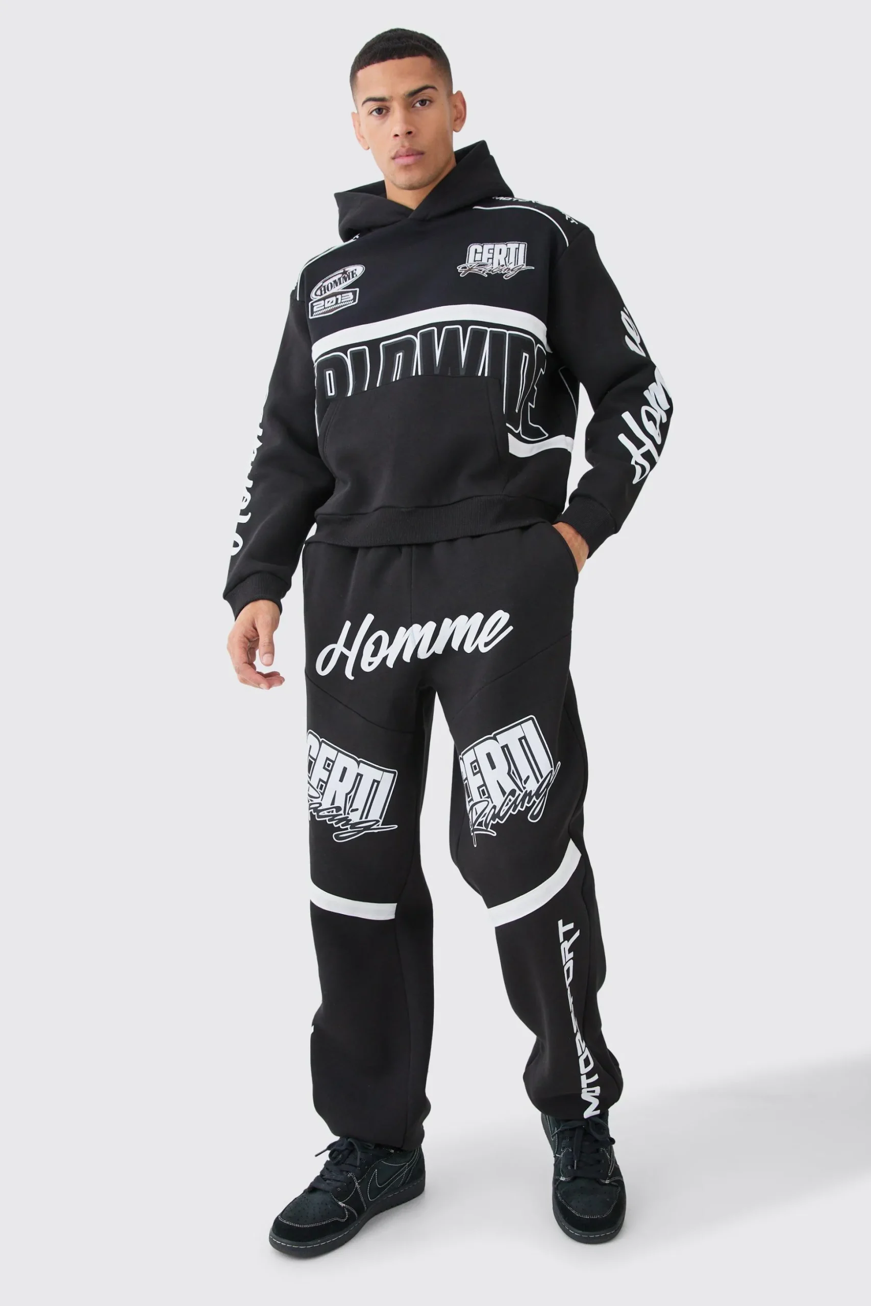 Oversized Boxy Applique Moto Hoodie | BoohooMAN UK