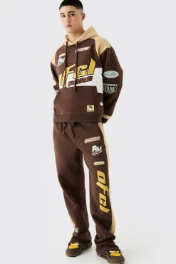 Oversized Boxy Applique Moto Hooded Tracksuit | BoohooMAN UK