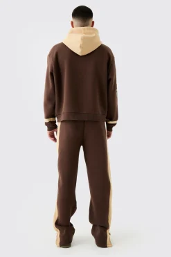 Oversized Boxy Applique Moto Hooded Tracksuit | BoohooMAN UK