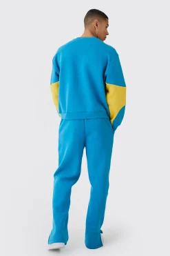 Oversized Boxy Applique Moto Sweatshirt Tracksuit | BoohooMAN UK