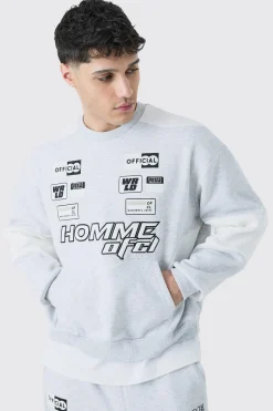 Oversized Boxy Applique Moto Sweatshirt | BoohooMAN UK