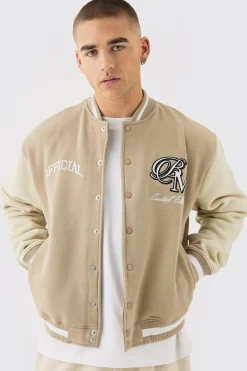 Oversized Boxy Applique Varsity Jersey Bomber Jacket | BoohooMAN UK