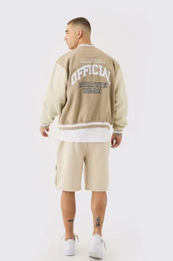 Oversized Boxy Applique Varsity Jersey Bomber Jacket | BoohooMAN UK