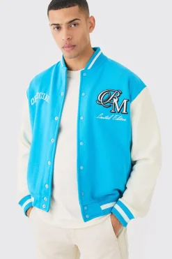 Oversized Boxy Applique Varsity Jersey Bomber Jacket | BoohooMAN UK
