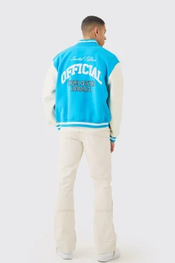 Oversized Boxy Applique Varsity Jersey Bomber Jacket | BoohooMAN UK