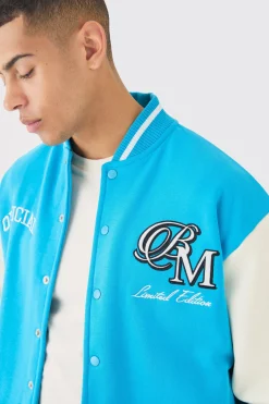 Oversized Boxy Applique Varsity Jersey Bomber Jacket | BoohooMAN UK