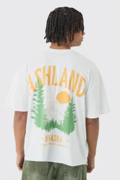 Oversized Boxy Ashland Printed Raw Hem T-Shirt | BoohooMAN UK