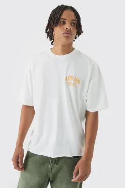 Oversized Boxy Ashland Printed Raw Hem T-Shirt | BoohooMAN UK