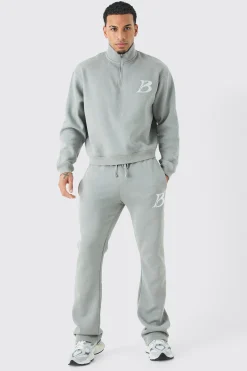 Oversized Boxy B 1/4 Zip Stacked Tracksuit | BoohooMAN UK