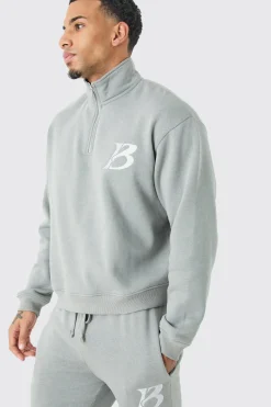 Oversized Boxy B 1/4 Zip Stacked Tracksuit | BoohooMAN UK