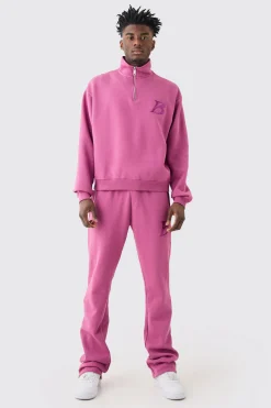 Oversized Boxy B 1/4 Zip Stacked Tracksuit | BoohooMAN UK