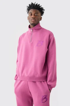 Oversized Boxy B 1/4 Zip Stacked Tracksuit | BoohooMAN UK