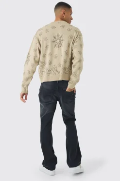 Oversized Boxy Bandana Print Knitted Jumper | BoohooMAN UK