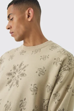Oversized Boxy Bandana Print Knitted Jumper | BoohooMAN UK