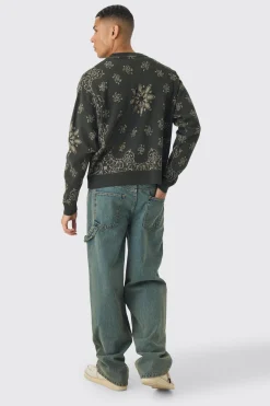 Oversized Boxy Bandana Print Knitted Jumper | BoohooMAN UK