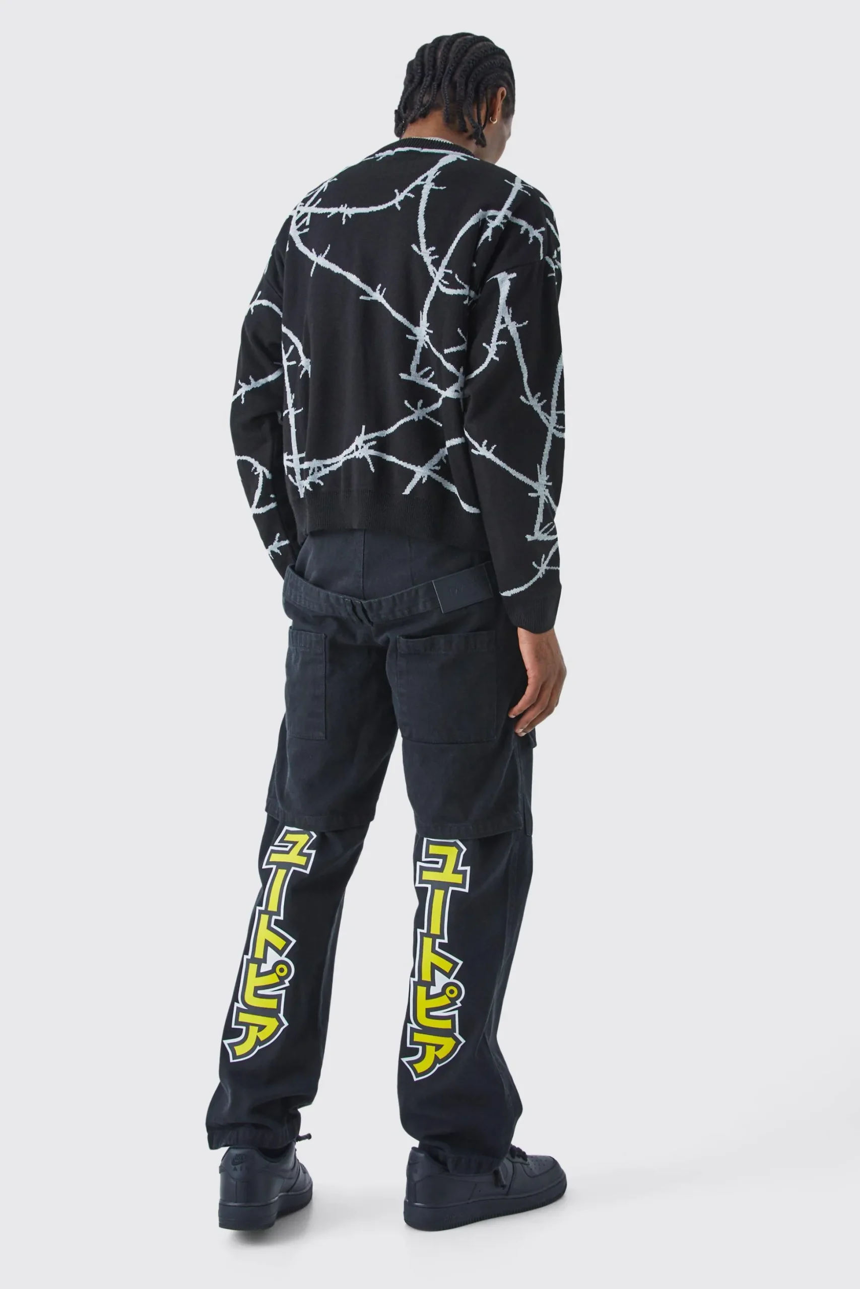 Oversized Boxy Barbwire Print Knitted Jumper | BoohooMAN UK