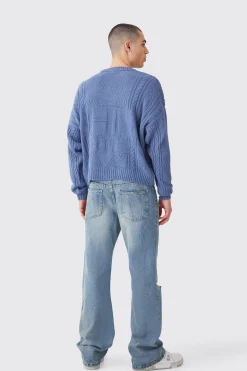 Oversized Boxy Bhm Cable Knit Jumper | BoohooMAN UK