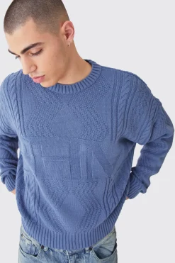 Oversized Boxy Bhm Cable Knit Jumper | BoohooMAN UK