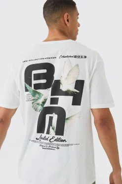 Oversized Boxy BHM Dove Back Print T-Shirt | BoohooMAN UK