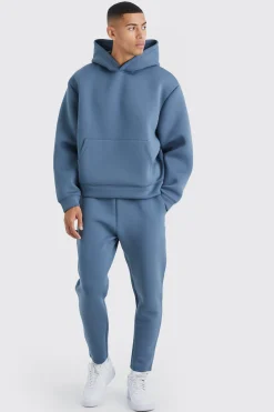 Oversized Boxy Bonded Scuba Hooded Tracksuit | BoohooMAN UK