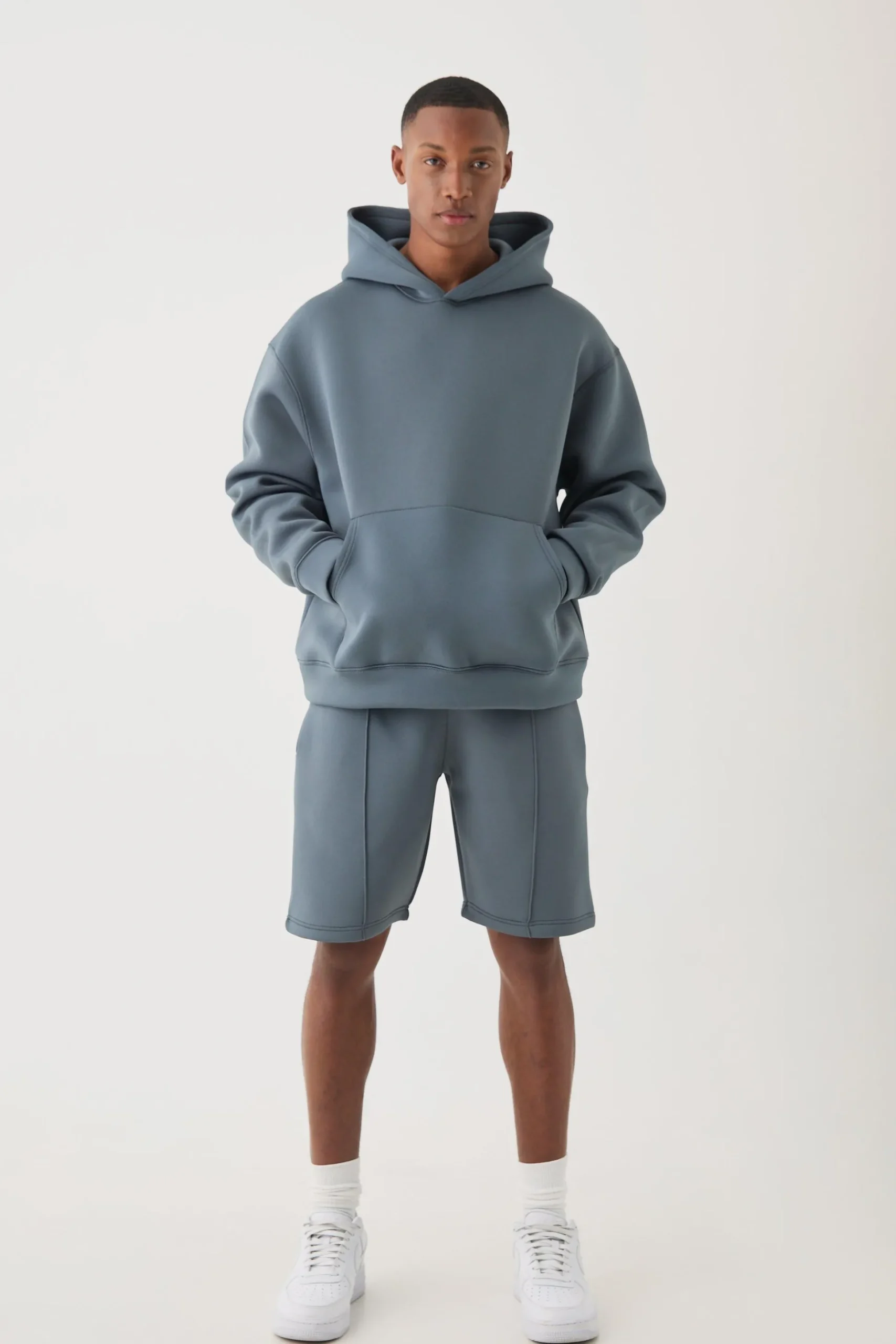 Oversized Boxy Bonded Scuba Hooded Short Tracksuit | BoohooMAN UK