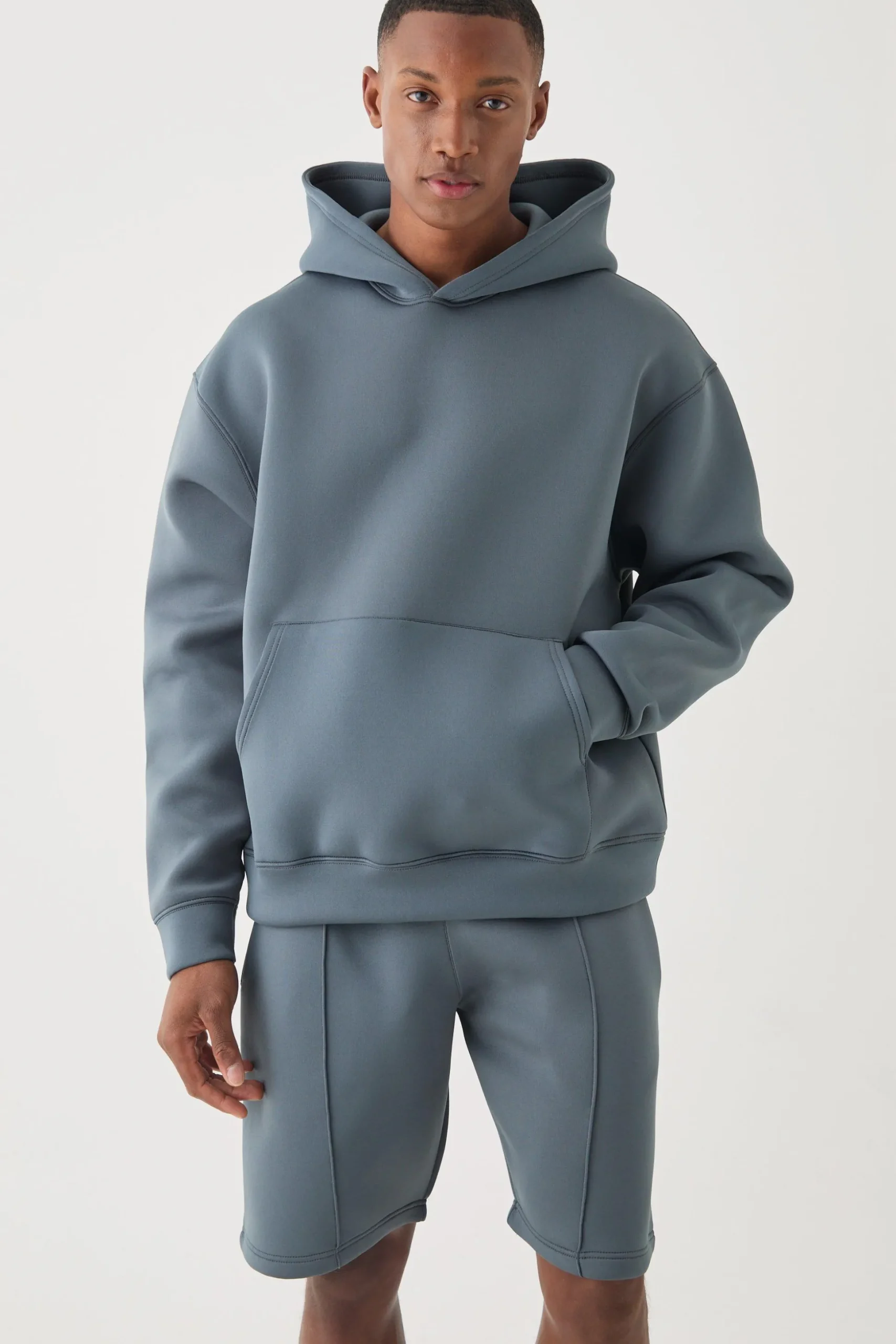 Oversized Boxy Bonded Scuba Hooded Short Tracksuit | BoohooMAN UK