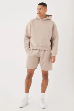 Oversized Boxy Bonded Scuba Hooded Short Tracksuit | BoohooMAN UK