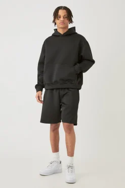 Oversized Boxy Bonded Scuba Hooded Short Tracksuit | BoohooMAN UK