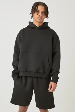 Oversized Boxy Bonded Scuba Hooded Short Tracksuit | BoohooMAN UK