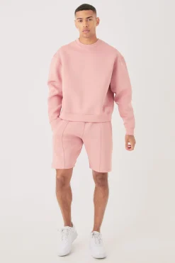 Oversized Boxy Bonded Scuba Sweater Short Tracksuit | BoohooMAN UK