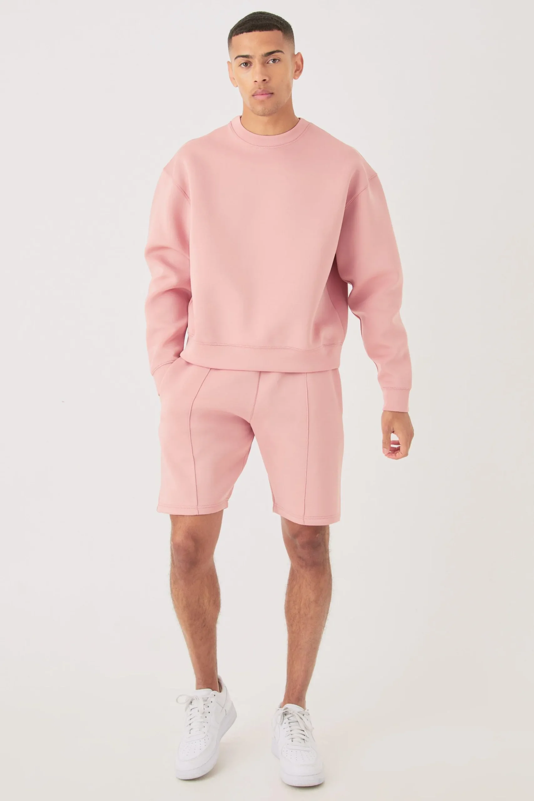 Oversized Boxy Bonded Scuba Sweater Short Tracksuit | BoohooMAN UK