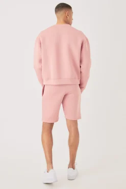 Oversized Boxy Bonded Scuba Sweater Short Tracksuit | BoohooMAN UK