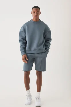 Oversized Boxy Bonded Scuba Sweater Short Tracksuit | BoohooMAN UK