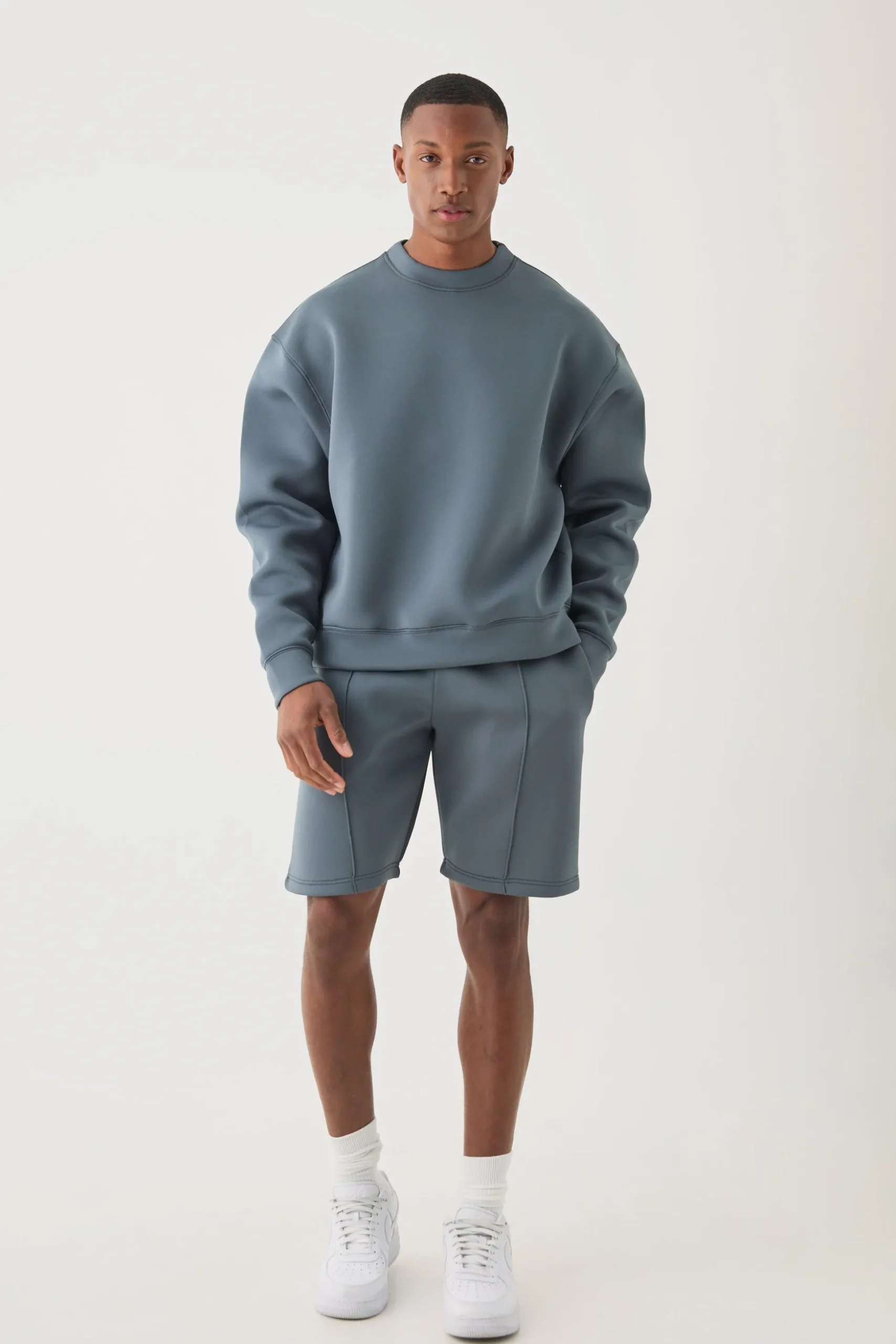 Oversized Boxy Bonded Scuba Sweater Short Tracksuit | BoohooMAN UK
